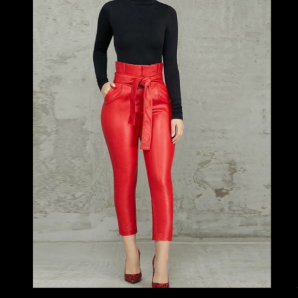 High waisted faux leather pants